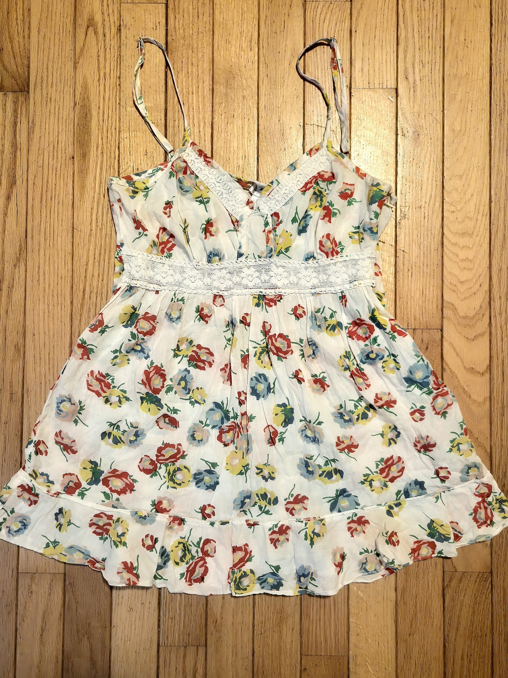 ​Provogue 100% Cotton Lace Empire Waist Babydoll Y2K Medium Floral Cami Top